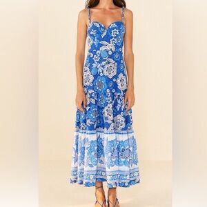 FARM Rio White and Blue Midi Dresses